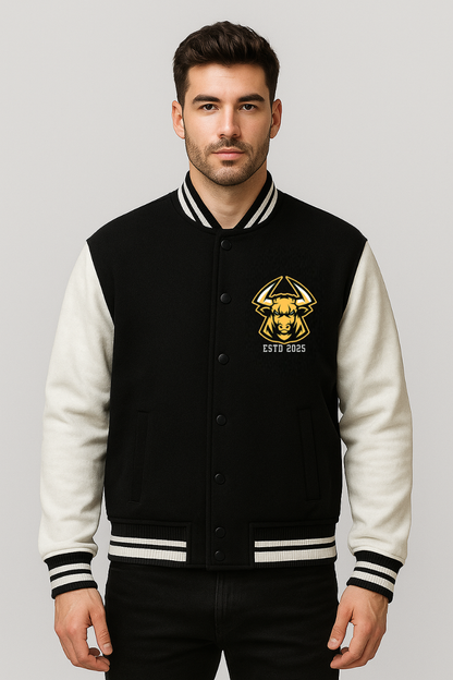 Raging Bulls 100% Cotton 300 GSM Black Varsity Jacket