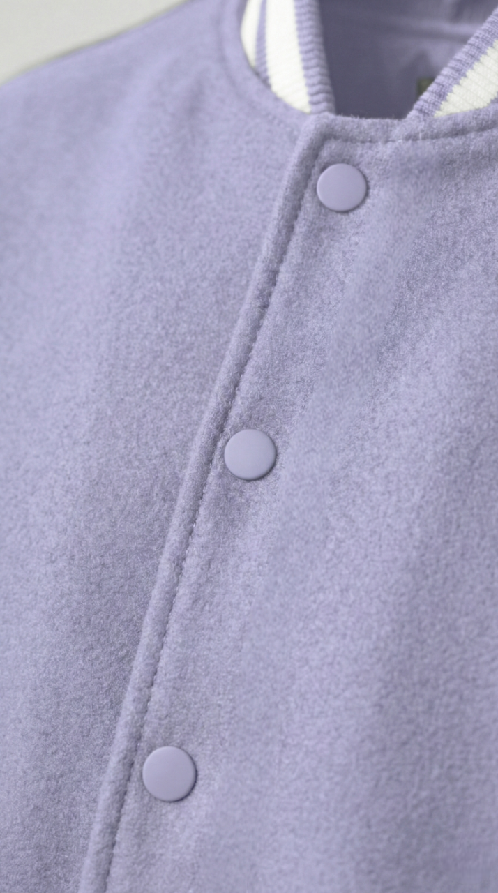 Kleeves Classic 100% Cotton Lavender Varsity Jacket