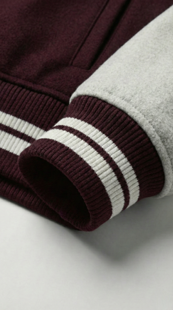 Kleeves Classic 100% Cotton Maroon Varsity Jacket