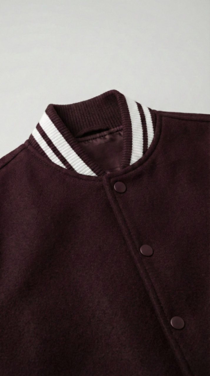 Kleeves Classic 100% Cotton Maroon Varsity Jacket