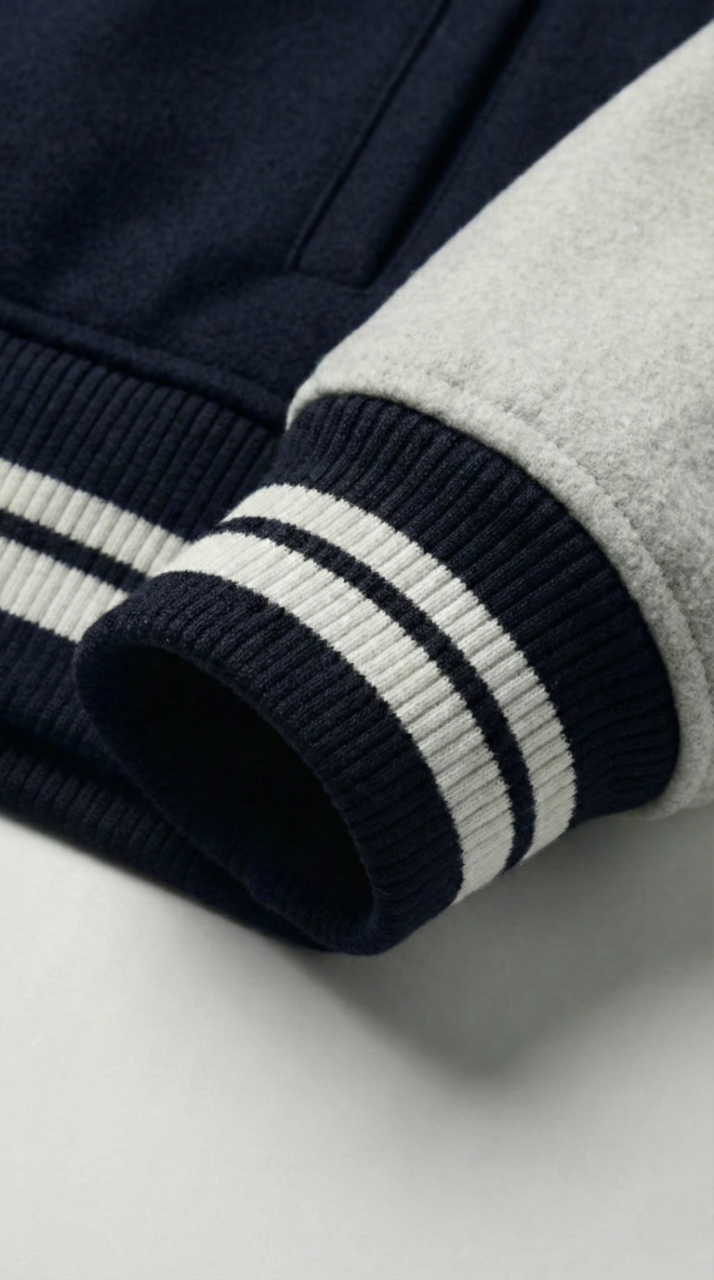 Kleeves Classic 100% Cotton Navy Blue Varsity Jacket