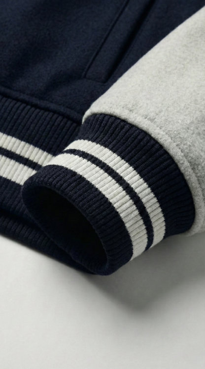 Kleeves Classic 100% Cotton Navy Blue Varsity Jacket