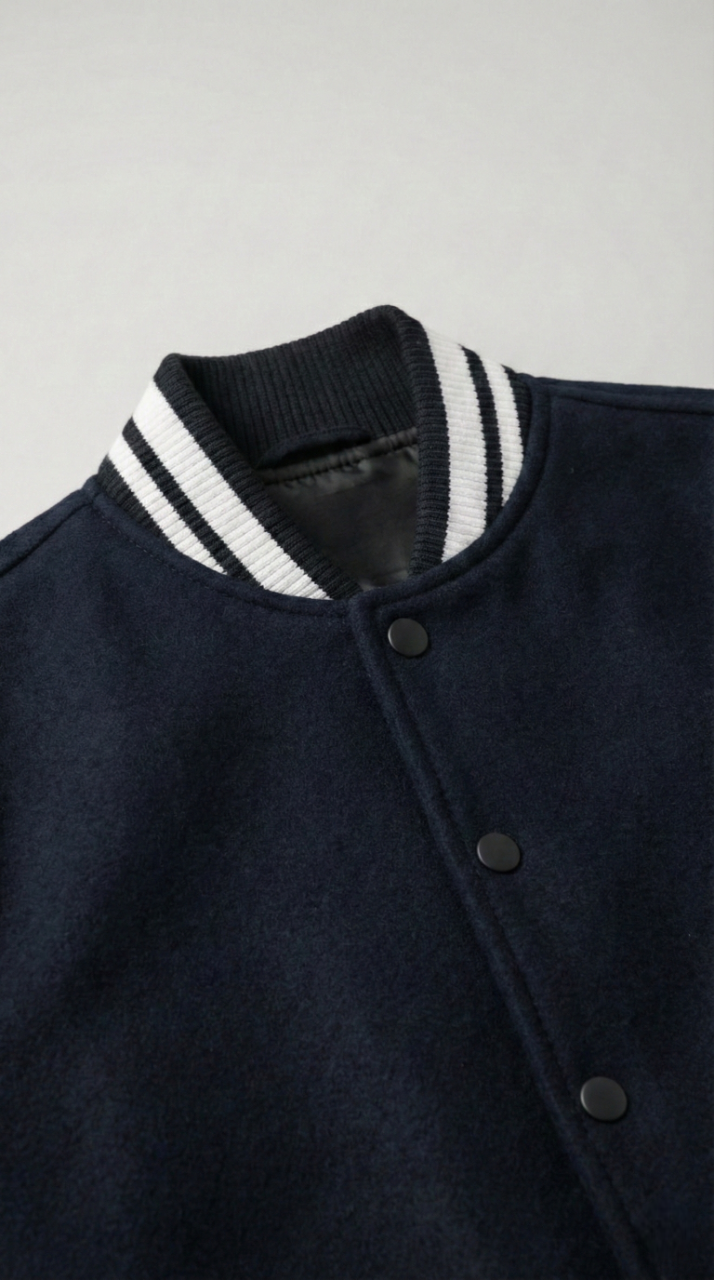 Kleeves Classic 100% Cotton Navy Blue Varsity Jacket
