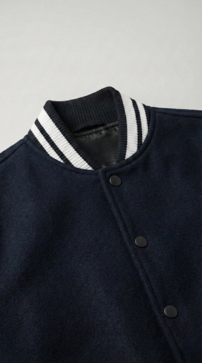 Kleeves Classic 100% Cotton Navy Blue Varsity Jacket