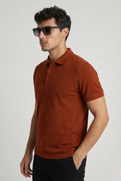 Men's Brick Red 100% Cotton Polo T-shirt
