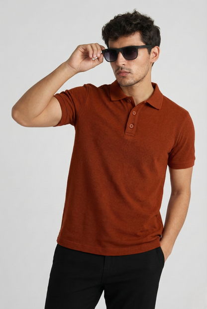 Men's Brick Red 100% Cotton Polo T-shirt