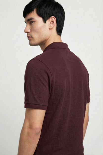 Men's Maroon 100% Cotton Polo T-shirt