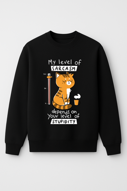 Cat Sarcasm Meter 100% Cotton 300 GSM Black Sweatshirt