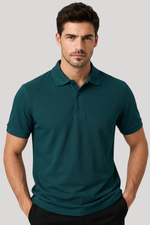 Men's Petrol Blue 100% Cotton Polo T-shirt