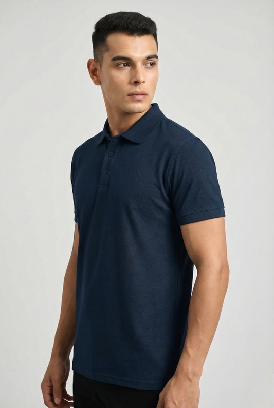 Men's Navy Blue 100% Cotton Polo T-shirt