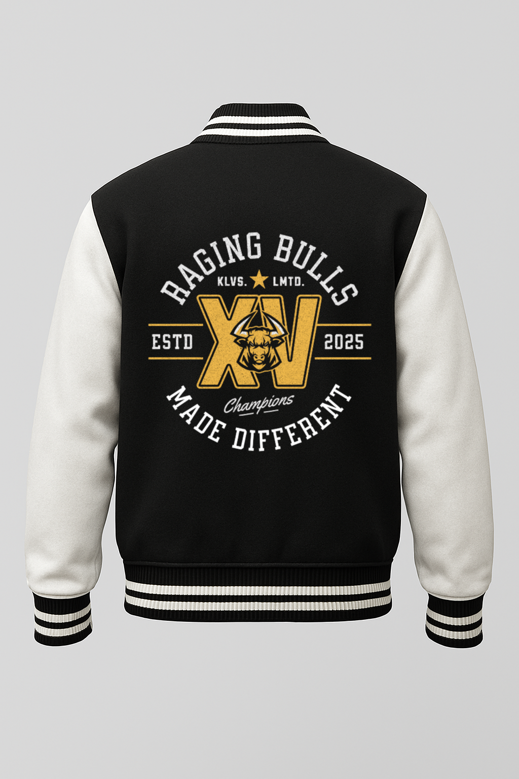 Raging Bulls 100% Cotton 300 GSM Black Varsity Jacket