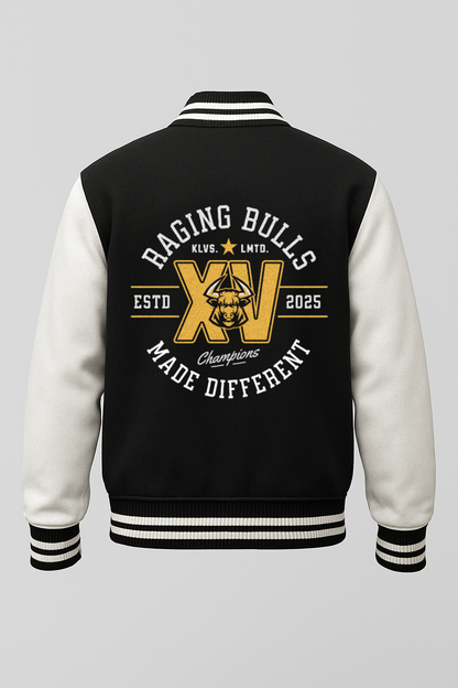 Raging Bulls 100% Cotton 300 GSM Black Varsity Jacket