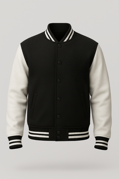 Kleeves Classic 100% Cotton 300 GSM Black Varsity Jacket