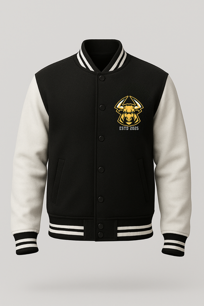 Raging Bulls 100% Cotton 300 GSM Black Varsity Jacket